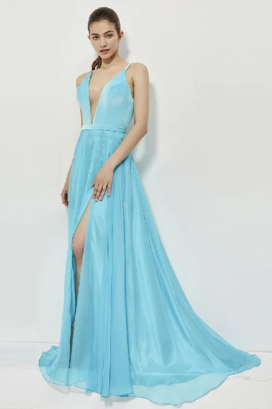 Premium Style Angela & Alison - 81014 Sleeveless Velvet Bodice High Slit Gown