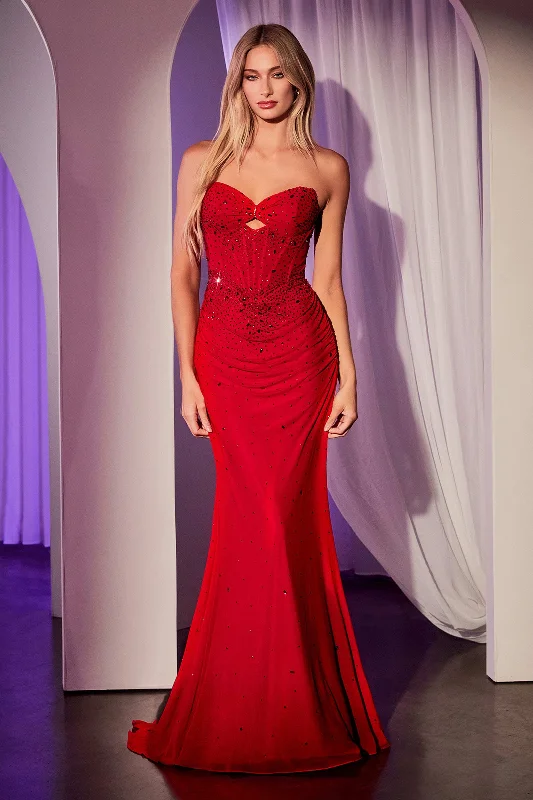 Seasonal Trend Beaded Fitted Strapless Gown by Ladivine CD768