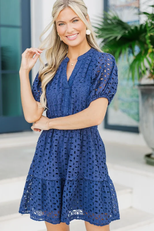 Fashion Frontiers More Than You Know Navy Blue Eyelet Dress