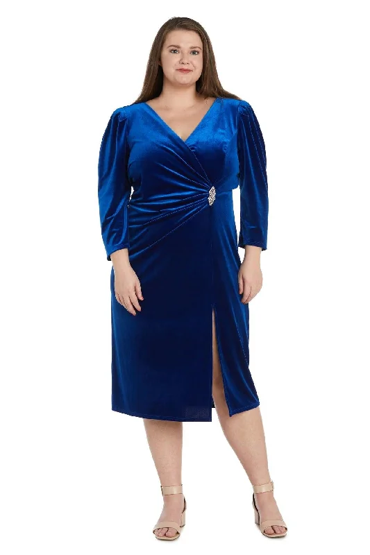 Trend Forward Threads R&M Richards 9126W Short Cocktail Plus Size Velvet Midi Dress