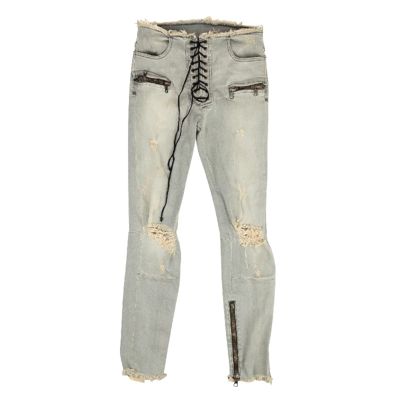 Find Your Unique Flair Unravel Project Distressed Denim Lace Up Skinny Jeans - Blue