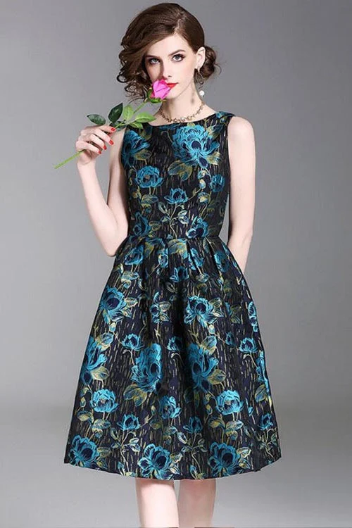 Women's Work Apparel Jacquard Flower Fit and Flare Dress