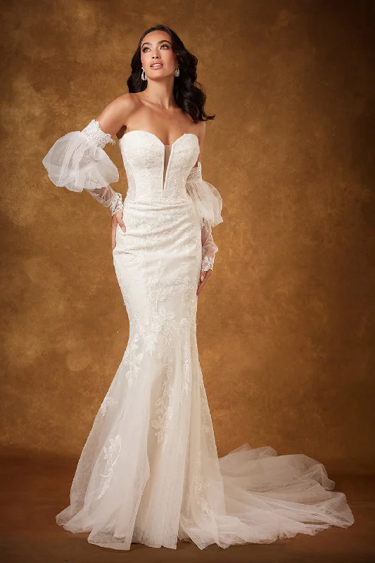 Exclusive Designer Collection Puff Sleeve Strapless Bridal Gown by Abby Lane 97222