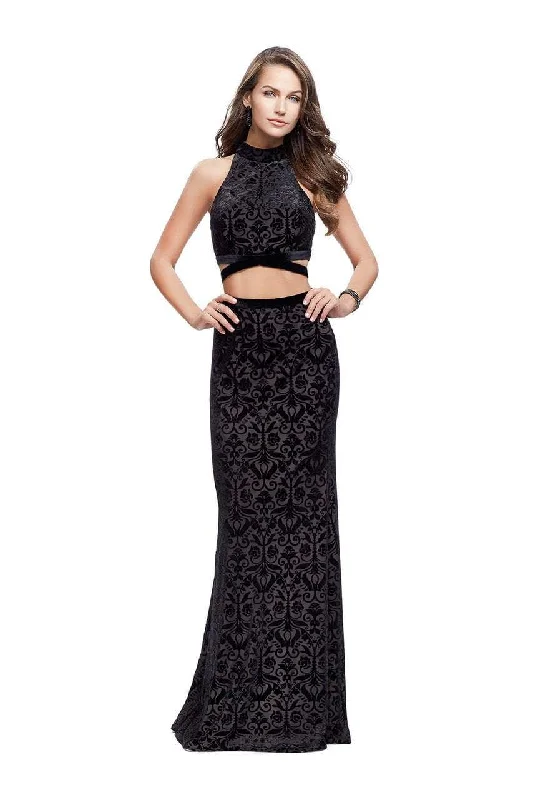 Contemporary Chic La Femme - 25589 High Neck Two-Piece Velvet Sheath Gown