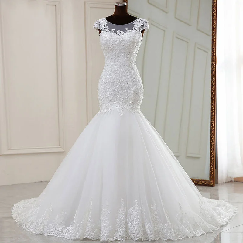 Trend Setting Wardrobe Women Mermaid Lace Wedding Dresses Long Appliques Bridal Gowns YWD009