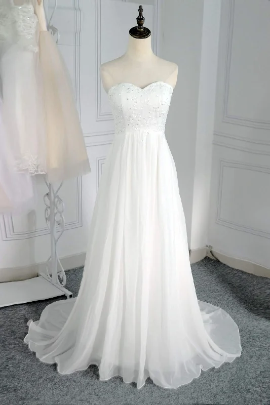 Classic Appeal Classy Sweetheart Long Ivory Lace Chiffon Beach Wedding Dress Y0124