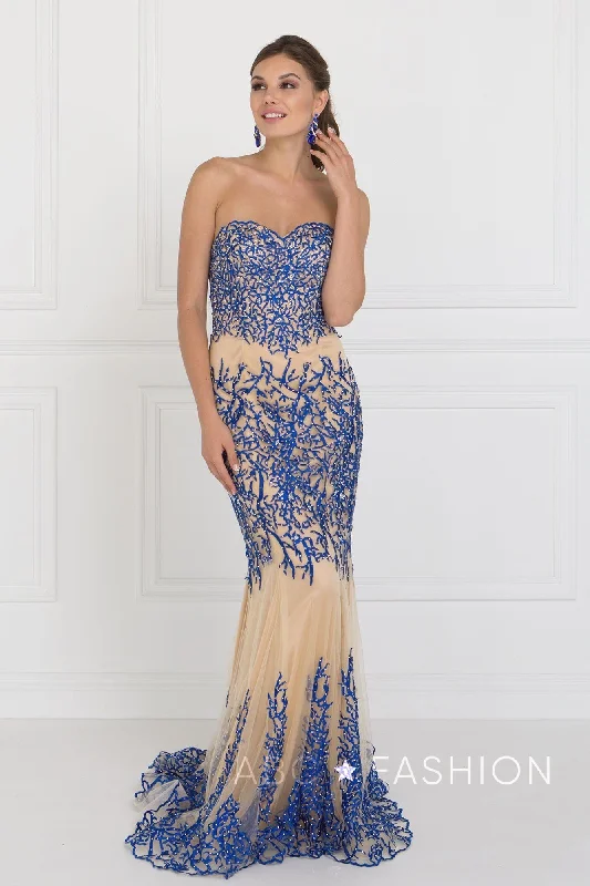 Stylish Basics Strapless Beaded Mermaid Gown by Elizabeth K GL2055