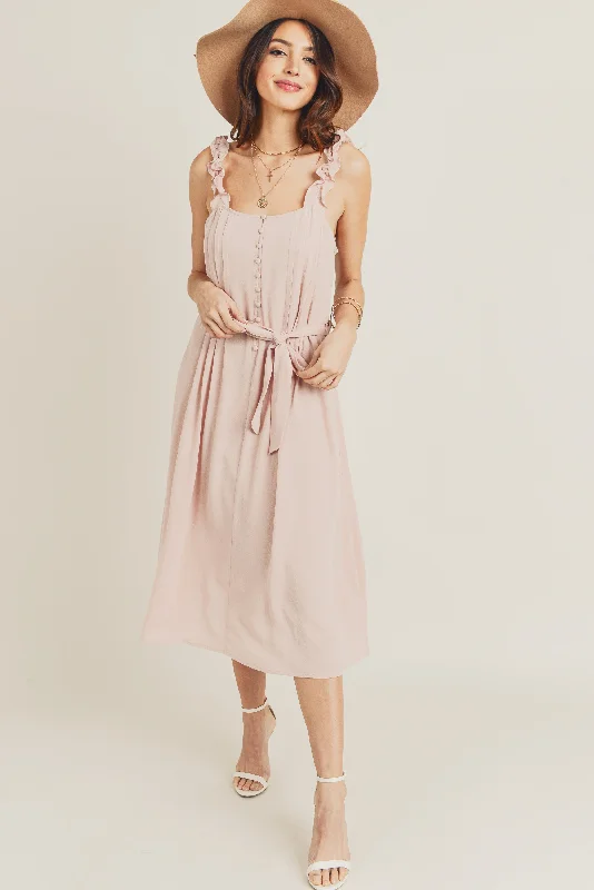 Elegant Simplicity Wardrobe Sleeveless Ruffle Strap Midi Dress