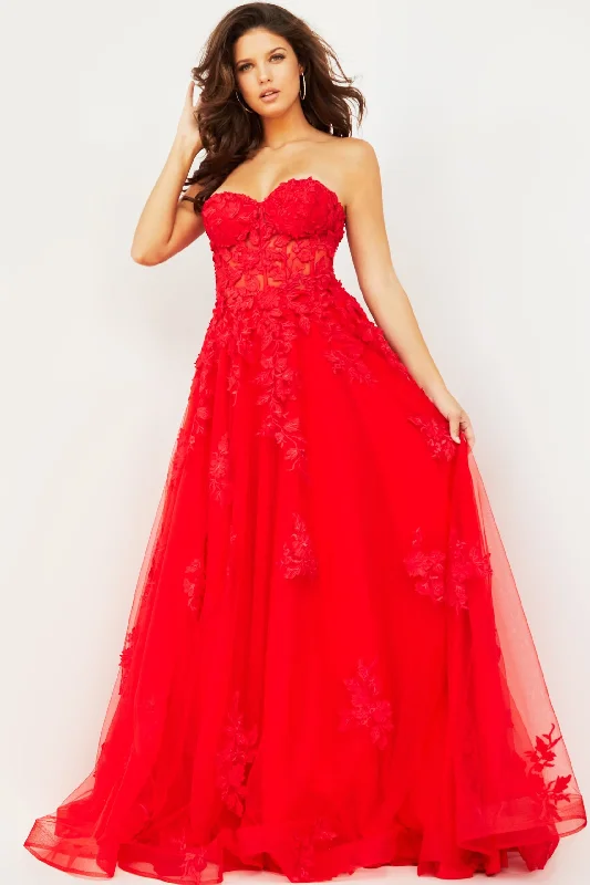 Graceful Cut Embroidered Strapless A-line Gown by Jovani 07901