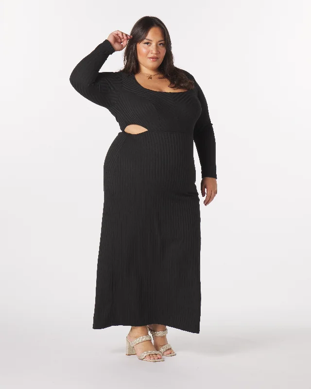 Discount Extravaganza “Madeline” Knit Cut-Out Maxi Dress in Black