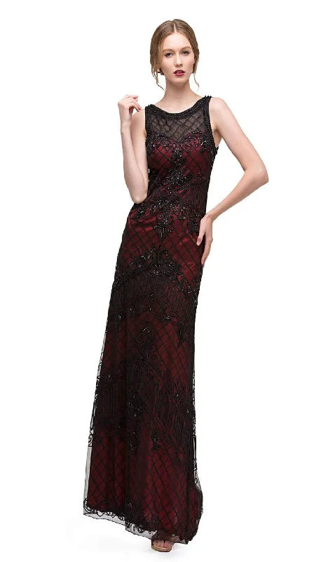 Buy More, Save More Eureka Fashion - Lattice Motif Illusion Bateau Soutache Evening Gown