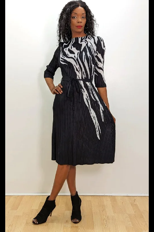 Evening Looks Long Sleeve Pleated Wrap Belt Midi Dress