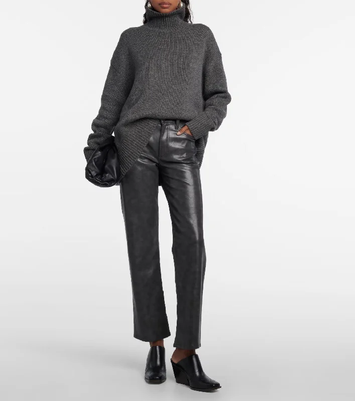 Essentials On Sale Agolde Sloane Mid-Rise Leather Straight Pants in Smoke Grey