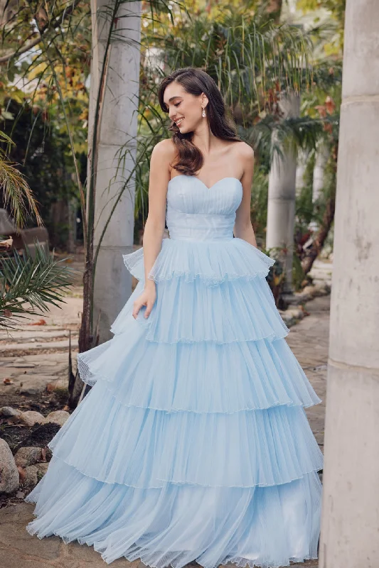 Polished Finish Strapless A-line Tiered Ruffled Gown by Juliet JT2452K