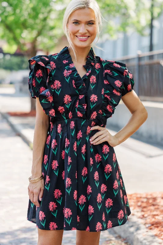 Feminine Allure Now Or Never Black Floral Dress