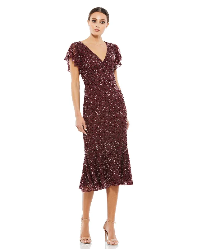 Sophisticated Fashion Mac Duggal A10801 Short Sequin Cocktail Midi Dress