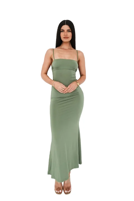 Trendy Street Style Spencer Maxi Dress - Khaki