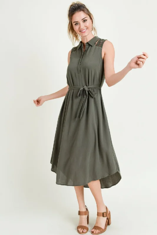 Get The Latest Trends Sleeveless Collared Button Midi Dress