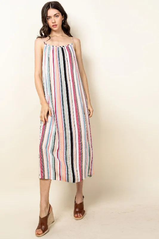 Trendy Urban Attire Spaghetti Strap Stripe Midi Dress