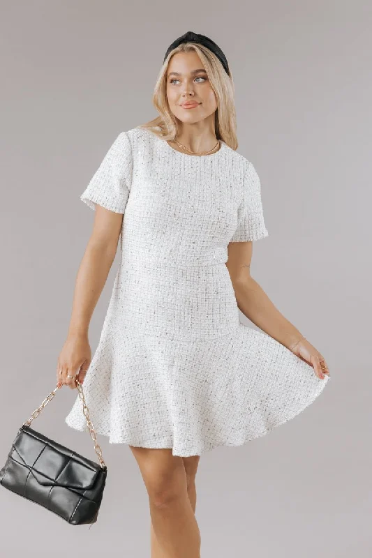 Urban Femme Streetwear Cream Sequin Tweed Mini Dress - FINAL SALE