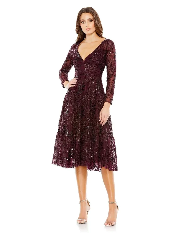 Snag Fabulous Fashion Bargains Mac Duggal 68001 Long Sleeve Lace Midi Dress