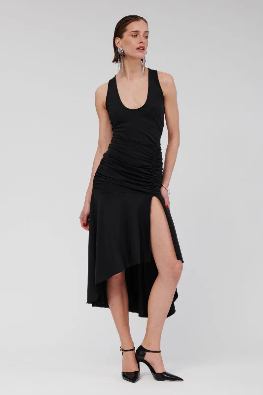 Comfort Centric Apparel Lucia Sleeveless Rouched Maxi Dress - Black