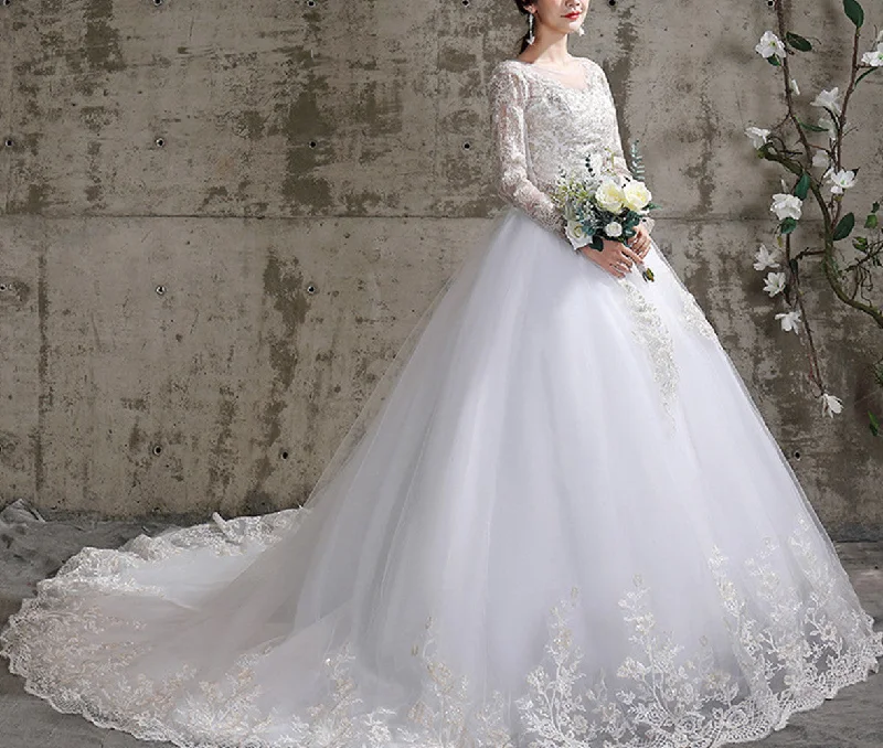 Flash Sales Women Lace Wedding Dresses Long Appliques Bridal Gowns YWD015