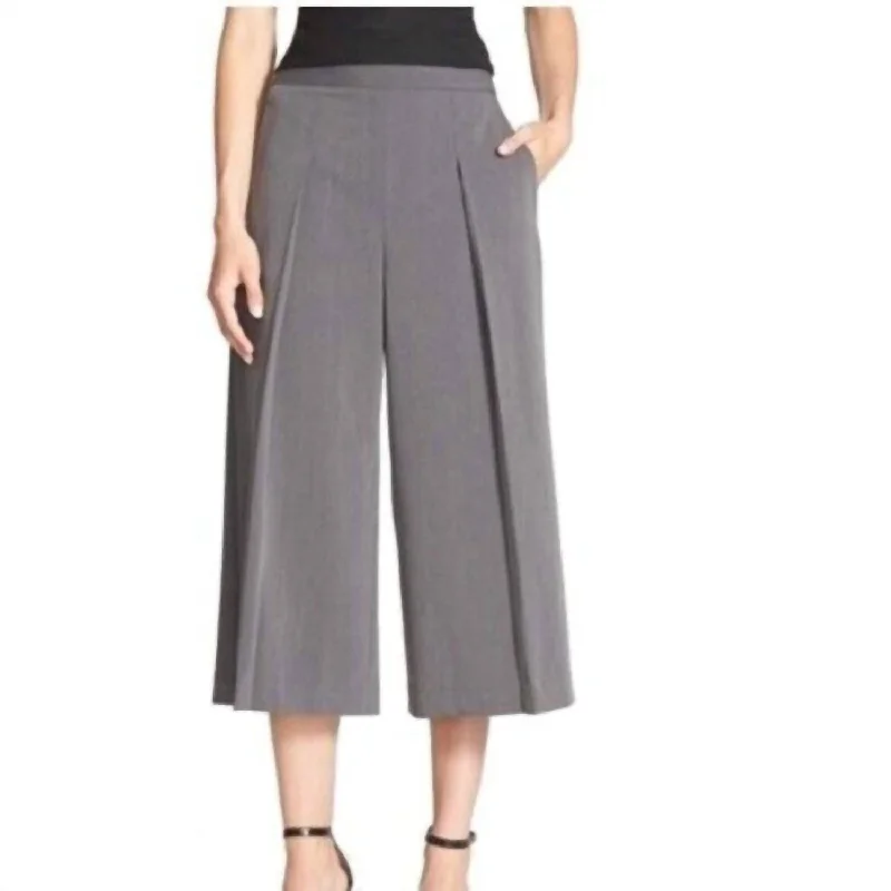 Final Clearance Pleat Front Wide Leg Culottes In Gray