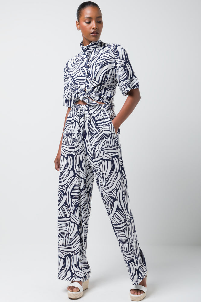 Effortless Everyday Wear Relaxed Printed Viscose Pant Navy