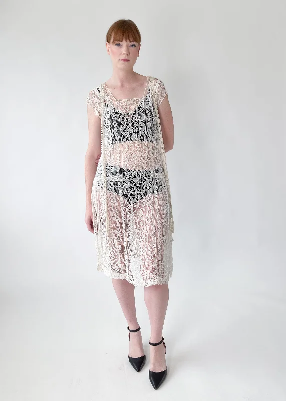 Comfortable Casual Wear Vintage 1920s Net and Lace Dress