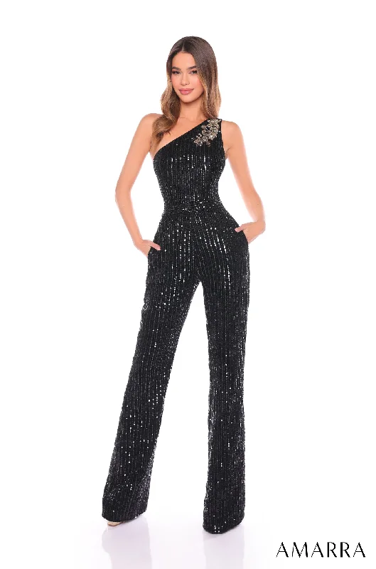 Quality Wear Linear Sequin One Shoulder Jumpsuit by Amarra 88136