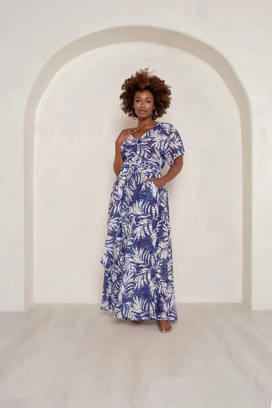 Limited Time Special Offer Blue Palm Illusion Maxi Dress- JIBRI