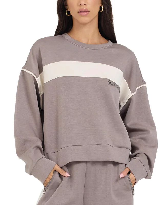 Feminine Elegance Vintage Havana Colorblock Cloud Fleece Crewneck Top