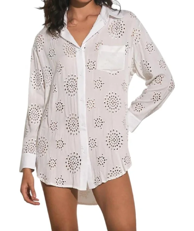 Style Redefined Eyelet Long Sleeve Cover-Up In White