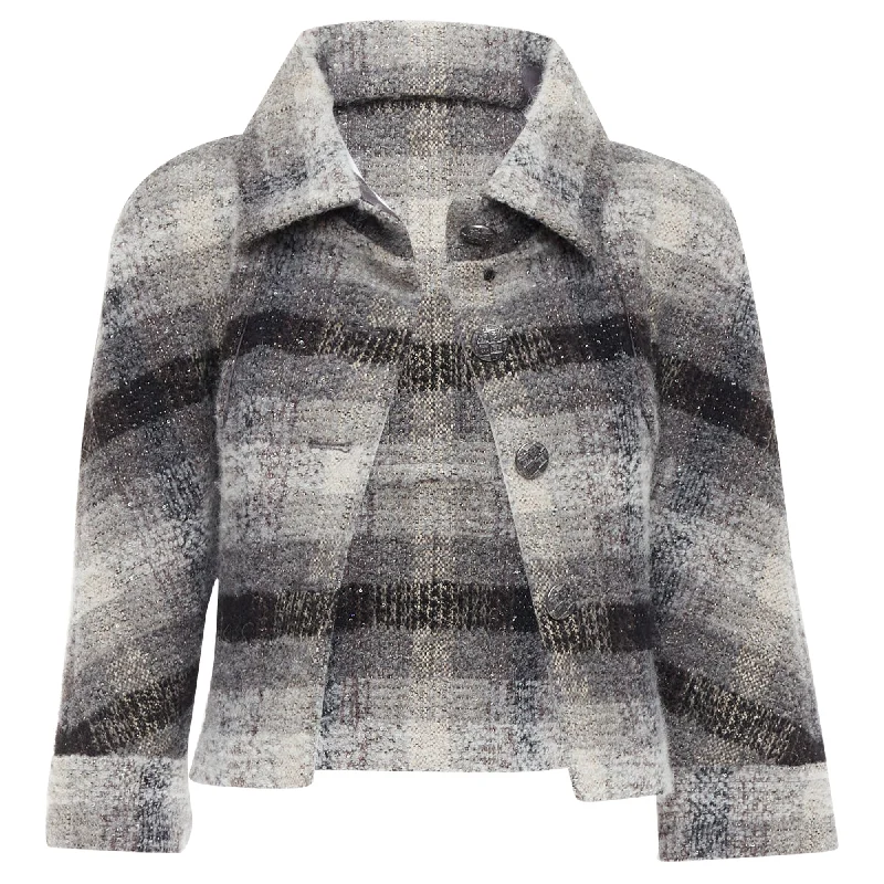 Massive Savings Chanel Fantasy tweed checked sequinned wool crop jacket