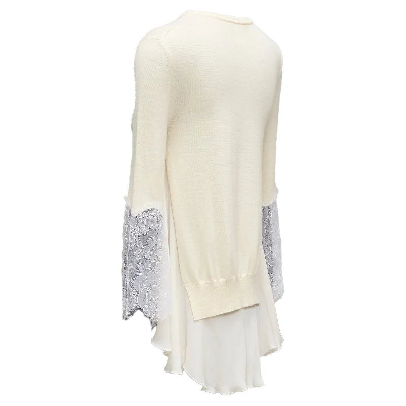 Clearance Sale, All Cheap Oscar De La Renta lace sleeve chiffon insert hi low hem sweater