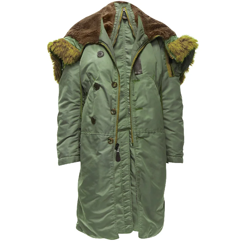 New Arrivals Junya Watanabe faux fur hood padded safari army coat