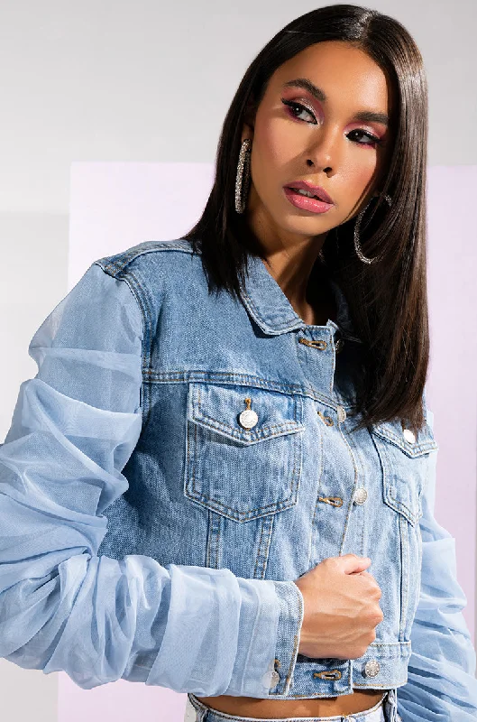 Big Discounts TULLE RUCHED ARM DENIM JACKET