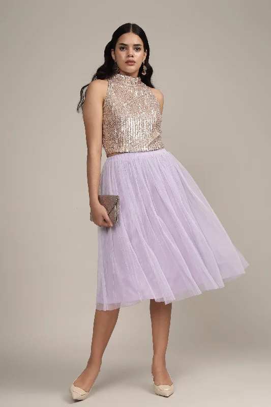 Casual Chic Merlin Lilac Tulle Midi Skirt