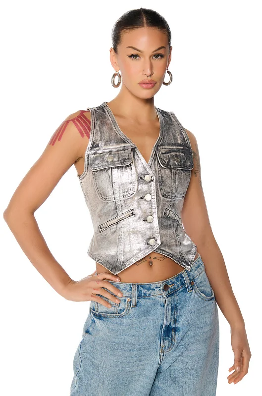 Sustainable Fashion Extravaganza LANE COATED DENIM VEST TOP