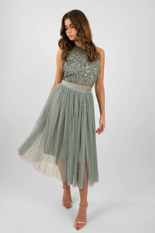 Trendy Women's Wear Cleo Teal Tulle Midi Skirt