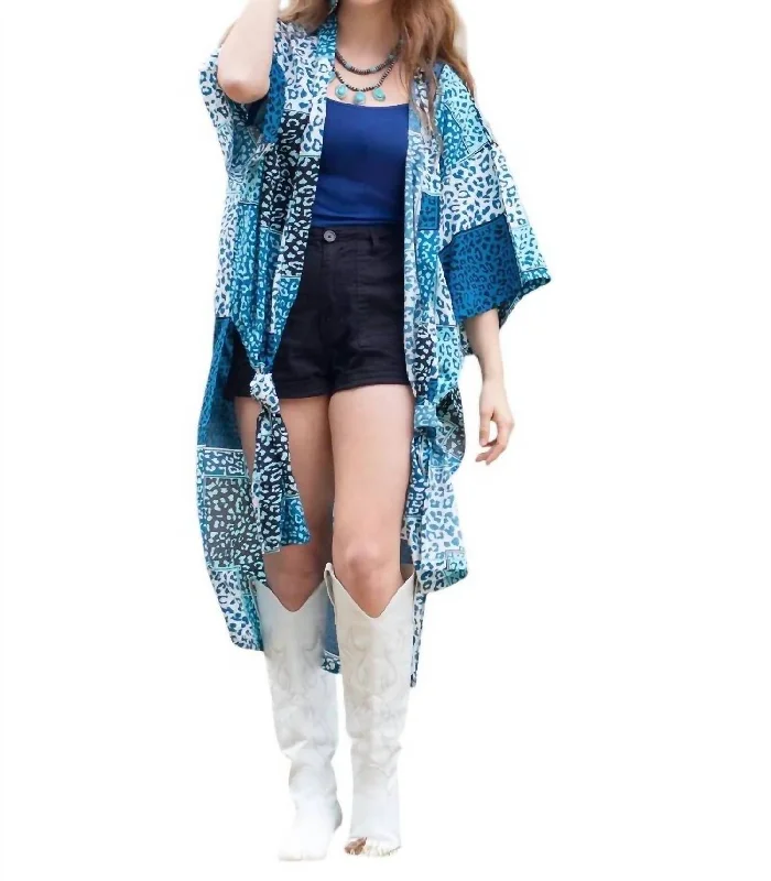 Comfort Centric Apparel Leopard Block Cover Up In Blue