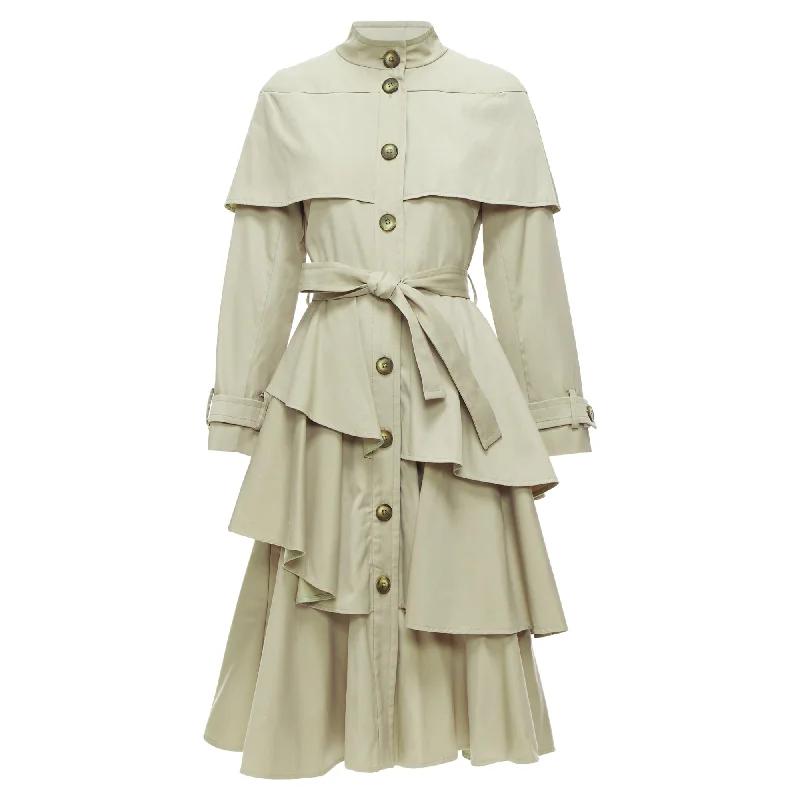 Insane Discount Onslaught Osman London Cotton Tiered Ruffle Capelet Belted Long Trench Coat