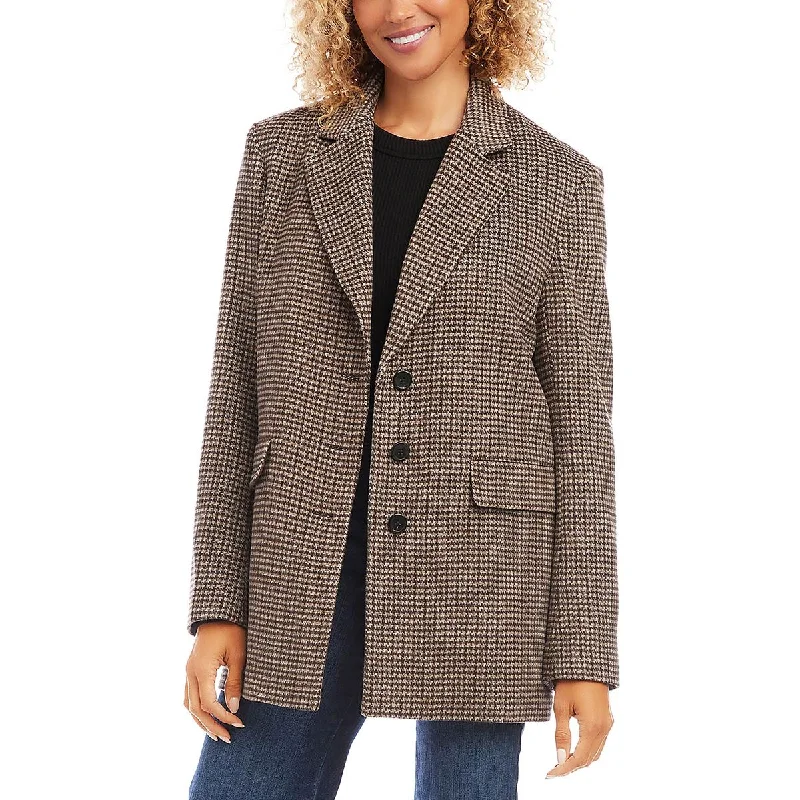 Artful Design Womens Wool Blend Houndstooth Pea Coat