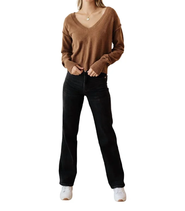 Attire Sale Back To Life V-Neck Sweater In Mocha