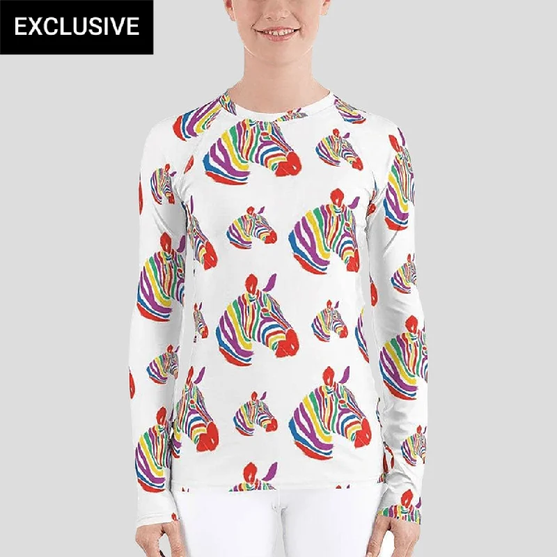 Sophisticated Cut Zebra Rainbow Rash Guard Top (POD)