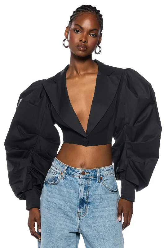 Lightweight Fabric NENA PUFF SLEEVE CROP BLAZER